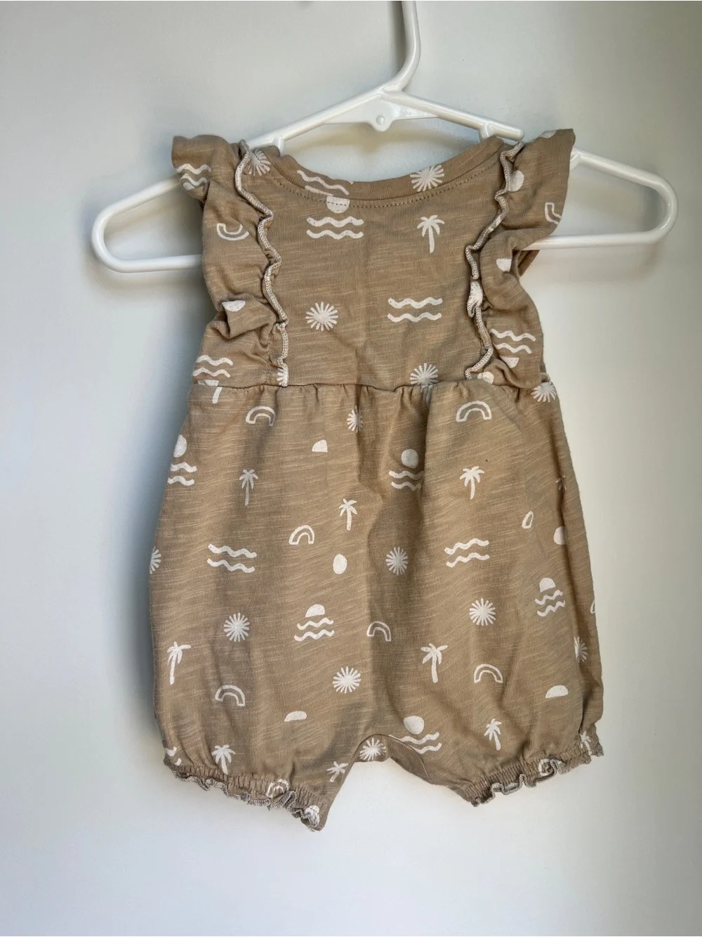 Little Co. Neutral Boho Baby Romper 3 Months | Ruffle Bubble Romper